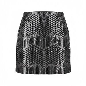 Express Black and Silver Sequin Chevron Mini Skirt